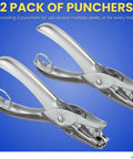 Silver 2 pack of Single Hole Punch For Office Use, Heavy Duty Metal Hole Puncher With 1/4 Inch Punch, 5 Sheet Capacity, Anti Rust Construction
