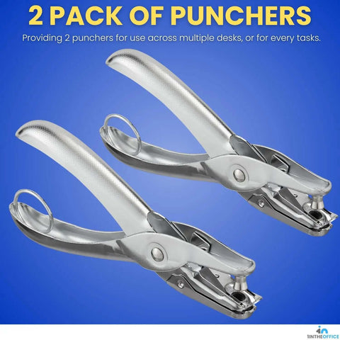 Silver 2 pack of Single Hole Punch For Office Use, Heavy Duty Metal Hole Puncher With 1/4 Inch Punch, 5 Sheet Capacity, Anti Rust Construction
