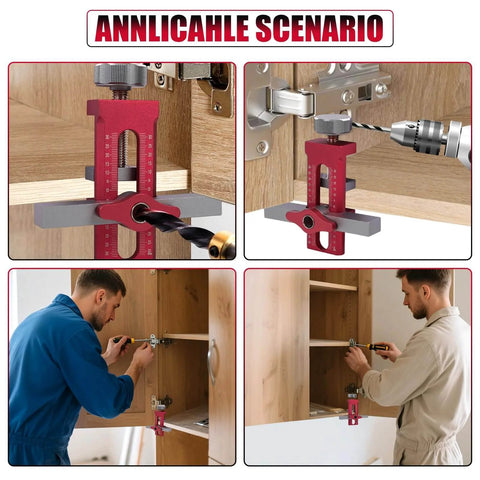 2 In 1 Cabinet Door Mounting Jig With Quick Edge Positioner used for precise installation on various cabinet doors.