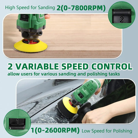 3 Inch Cordless Mini Polisher And Sander With 12V 2.0Ah Battery, Variable Speed, Includes 5 Sandpapers, 2 Flat Pads, Wool Pad For Car Detailing And Waxing, Perfect DIY Auto Buffing And Polishing Tool