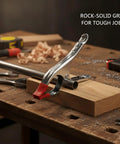 Kick Ass A-Clamp Locking Pliers Made From Tough Alloy Steel used on wood with secure grip for stable placement during projects.