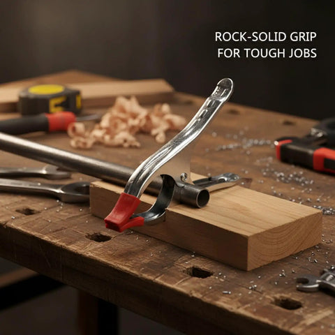 Kick Ass A-Clamp Locking Pliers Made From Tough Alloy Steel used on wood with secure grip for stable placement during projects.