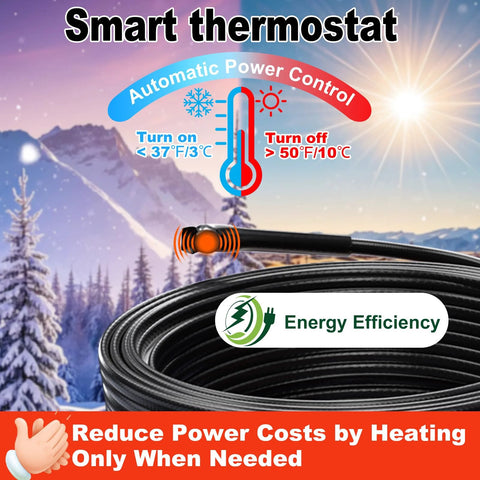 HEATIT heating cable coil for water pipes, 6 ft long, 7 W/ft, 120 V, black insulated heat tape.