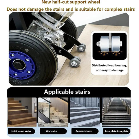 Electric Stair Climber Hand Truck With Silent Brushless Motor And Removable Battery For Warehouse Logistics Distribution showing half-cut support wheel.