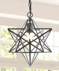 12-Inch Oil Rubbed Bronze Moravian Star LED Pendant Light With Clear Glass, Metal Hanging Lantern For Kitchen Island, Entryway Or Foyer