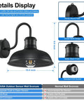 Two Pack Dusk To Dawn Outdoor Wall Sconces For Porch And Garage Exterior Gooseneck Barn Light In Matte Black with details