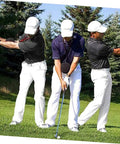 Golfers using Inflatable Golf Swing Trainer Set With Adjustable Neck Rope And Inflator on sunny course for posture aid.