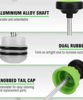Aluminium shaft, dual rubber, and green knobbled tail cap of Heavy Duty 500cc Fluid Extractor and Fill Pump for Cars and Lawn Mowers