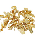 Heavy Duty 25 Pack Piggyback Spade Connectors Bulletproof Uninsulated Brass Quick Splice Tee Adapters laid out on a surface.