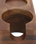 Rock Steady 58 Mm Coffee Tamper Stand With Solid Hardwood Portafilter Holder showing deep wooden cutouts for stable espresso tamping.