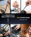 Ratcheting Screwdriver Set With 71 In 1 Magnetic Bits, S2 Steel in use for electronics, bicycle repair, and furniture assembly.