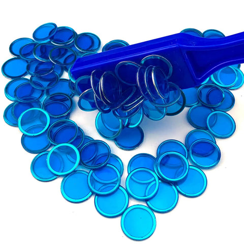 Blue plastic markers and wand for Magnetic Bingo Set With 100 Orange Plastic Markers For Math Counting And Science Exploration Kid Friendly