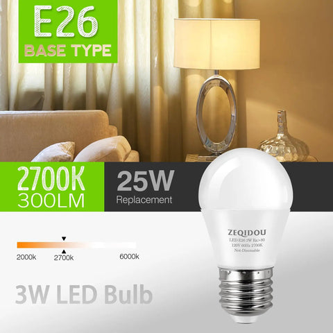 25W Equivalent LED Bulbs Soft White 2700K A15 Base E26 for table lamp with warm lighting in a cozy bedroom setting.