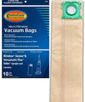 Replacement Micro Filtration Vacuum Bags Pack Of 10 For Windsor Versamatic Sensor shown with package and single bag