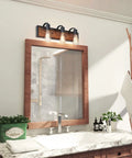 Over Mirror Vanity Light Fixture With Wood Accent And Black Matte Steel Farmhouse Sconce for bathroom above wooden mirror