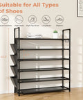Hella Compact Six Tier Shoe Rack Organizer With Hook And Side Pocket Fits Twenty Four To Thirty Pairs Boots And Sneakers Free Standing Entryway Closet And Hallway Cabinet That Takes Zero Room And Sets Up Like A Dream with dimensions 34W by 11D by 42.3H.