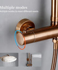 Top Tier Thermostatic Shower System With Brushed Rose Gold Rainfall And Handheld Spray auto temp balance control knob close-up.