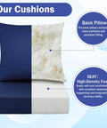 Outdoor Chair Cushions Set Twenty Four By Twenty Four Inch Deep Seat And Twenty Five By Twenty Two And A Half Inch Back Cushion Waterproof Fade Resistant Navy Blue With Ties And Handy Carry Handle For Patio Furniture Built To Last All Weather, showing cushion filling and foam details.