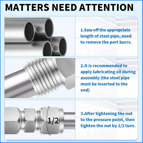 Instructions for installing 304 Stainless Steel Compression Tube Fitting 1 8th In OD To 1 8th In OD Union Connector 5 Pack