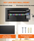 Wall Mounted Key Lock Box Holds Twenty Keys, Heavy Duty Metal Safe With Key Lock, Anti Theft Security, Color Coded Tags shown open