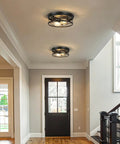 Black Industrial Round Flush Mount Ceiling Lights 2 Pack For Hallway Bedroom And Kitchen, installed in hallway, metal farmhouse style