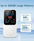 64GB MP3 Player With Bluetooth 5.3, 30 Hours Playtime, 2 Inch HD Screen, Built In Speaker, expandable up to 256GB memory display