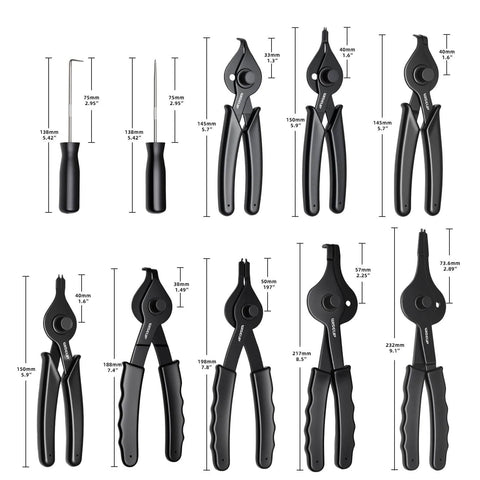 10 Piece Snap Ring Pliers Set Heavy Duty Internal And External Circlip Pliers Kit With Straight And Bent Jaw Tips Visible