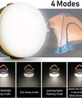 Rechargeable LED Camping Lantern With 4 Light Modes, tent light mode, highlighting tent silhouette, multiple brightness options