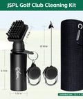 All In One Golf Towel And Club Brush Cleaning Kit With Water Bottle 16x16 Premium Microfiber, towel rolled with clip