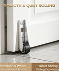 4 Pack Hella Durable Vertical Track Roller Wheels Silently Roll Slick Across Hardwood Floors Built Tough For Barn Sliding Door Bottom Guide Cabinet Setup. Close-up of soft rubber wheel and alloy steel bracket.