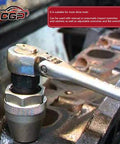Damaged Bolt And Stud Extractor Tool For Removing One Quarter Inch To One Half Inch Studs With Grips And Adjustable Three Jaw Design For Broken Rounded Off Painted Over And Rusted Bolts LCGP shown installed on metal surface with wrench.