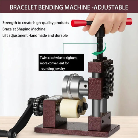 Kickass Ring And Bracelet Press Bender Machine With Adjustable Rolling Mill And Flat Bending Tool Spoon Forming Jig metal shaping set showing adjustable bracelet bending features.