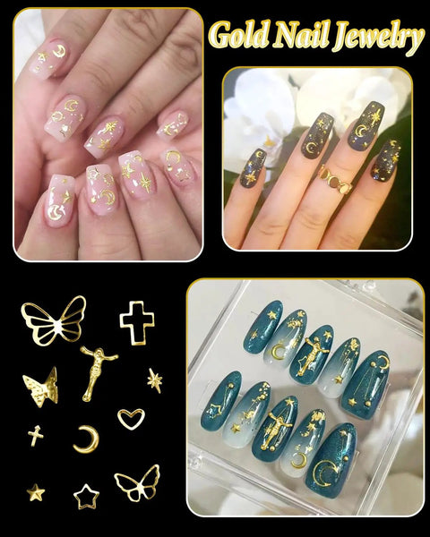 Top Shelf 800 Pieces Silver And Gold Metallic Nail Art Studs Featuring Butterfly Star Moon Heart Cross Charms For DIY Manicure Decor And Lit Fingernail Slay Vibes