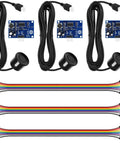 Three Pack JSN SR04T Waterproof Ultrasonic Distance Sensor Module With 20 To 500 Cm Range High Precision Transducer Includes Male To Female Jumper Wires For Arduino Projects, featuring cables and sensors.