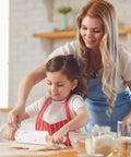 Totally Awesome Wooden Kitchen Play Set For Toddlers Includes Seven Piece Children Cooking Utensils Collection With Cutting Board Rolling Pin And Super Safe Knives For Little Chefs Baking Adventures, toddler with rolling pin.