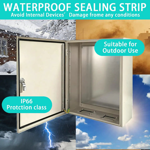 Heavy Duty Carbon Steel Electrical Enclosure 10x8x6 Inch IP66 Waterproof Metal Junction Box with sealing strip for outdoor use.