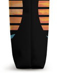 Side view of Dragon Boat Paddler Tote Bag For Dragonboating Teams And Fans Race Day Gear with sunset stripe design.