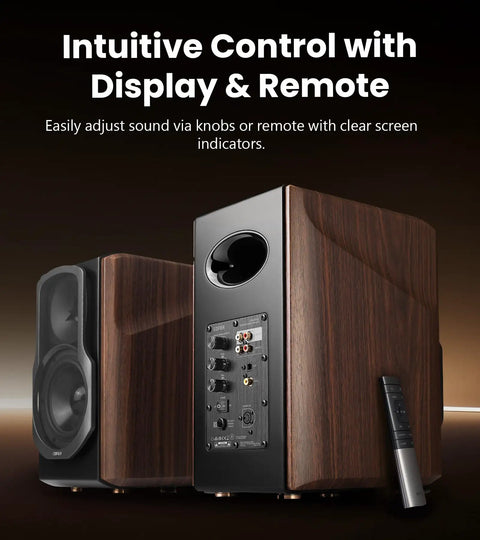S2000MKIII High Fidelity Studio Monitor Speakers With Coaxial Tweeter And Five Point Five Inch Woofers, walnut finish, remote control