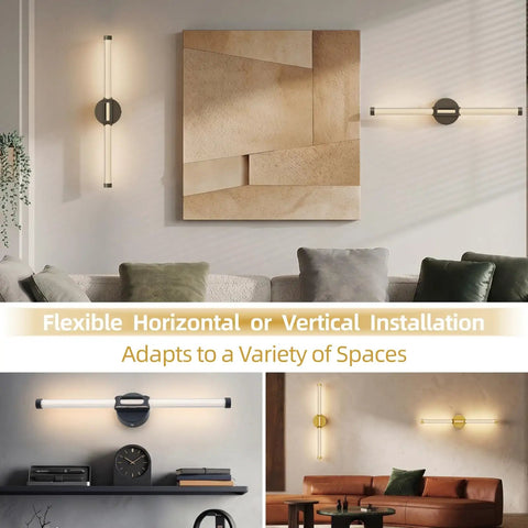 JTsupliight Battery Operated Wall Sconce 2 Pack, Type-C Rechargeable, Black, installed horizontally and vertically in modern decor.