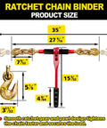 Diagram showing the measurements of Beefy Heavy Duty Ratchet Chain Binders One Half To Five Eighths Inch Two Pack With Clevis Hooks 13000 Pound Working Load Secure Tie Down For Hauling And Towing Works With G43 G70 And G80 Chains.