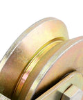 Close-up of 3 Inch Sliding Gate Wheel Set Of Six With V Groove Track Rollers Made From Grade 45 Steel For Rail And Gate Systems.