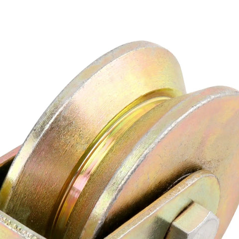 Close-up of 3 Inch Sliding Gate Wheel Set Of Six With V Groove Track Rollers Made From Grade 45 Steel For Rail And Gate Systems.