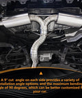 Exhaust pipe assembly, 3-inch polished 304 stainless steel, undercarriage view with curved Y-pipe and dual side pipes