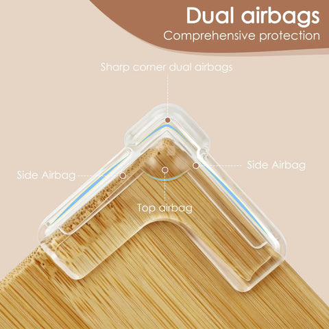 12 Pack Heavy Duty Corner Protectors For Baby Safety Furniture Edge Guards Slick Clear L Shaped Airbag Cushions on table corner.