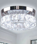 Crystal Flush Mount Ceiling Light With Oversized 30x50 mm K9 Crystals And Stainless Steel Finish LED Round Mini Chandelier 15W 6000K
