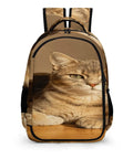 Indoor Striped Cat Printed Backpack For Unisex Use with large cat image on front, durable polyester fabric, smooth zipper