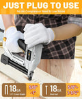 Badass Heavy Duty 2 In 1 Electric Nail Gun 18 Gauge Brad Nailer And Corded Stapler, close-up in use for carpentry