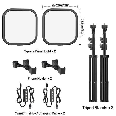 Two Pack 15W LED Video Light Kit With 78 Inch Tripod, Dimmable Studio Lights From 2500K To 8500K For Video Recording components