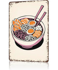 Vintage Ramen Bowl Metal Sign Tin Wall Art 8x12 Inches Japanese Style Kitchen Decor with rustic retro design
