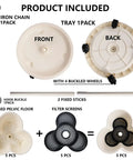 5 Tier Stackable Garden Tower Strawberry Planter parts including trays, wheels, chain, and filter screens for succulents, herbs, and more.